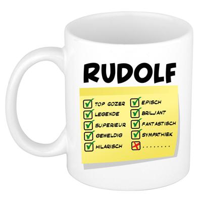 Naam mok Rudolf - wit - top gozer - keramiek - 300 ml - cadeau collega beker Naam mok Rudolf - wit - top gozer - keramiek - 300 ml - cadeau collega beker