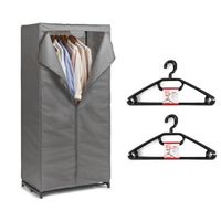 Mobiele kledingkast met kleding hangers - enkele stang - kunststof - grijs - 50 x 160 x 75 cm - Campingkledingkasten - thumbnail