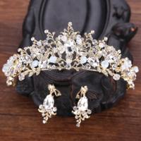 Luxe roze gouden parel bruids kronen handgemaakte Tiara bruid hoofdband Crystal bruiloft diadeem koningin kroon bruiloft haaraccessoires (wit met oorb