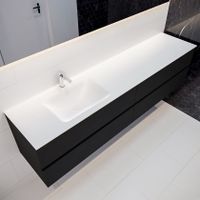 Mondiaz Vica Cloud badmeubel zwart mat 200 cm 4 lades solid surface enkele spoelbak links 1 kraangat Mondiaz Vica Cloud badmeubel zwart mat 200 cm 4 lades solid surface enkele spoelbak links 1 kraangat