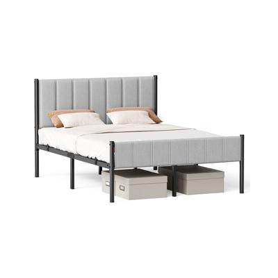 Eenpersoonsbedframe met zacht hoofdbord en stevig metalen frame, 207 x 141,5 x 104 cm