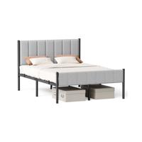 Eenpersoonsbedframe met zacht hoofdbord en stevig metalen frame, 207 x 141,5 x 104 cm