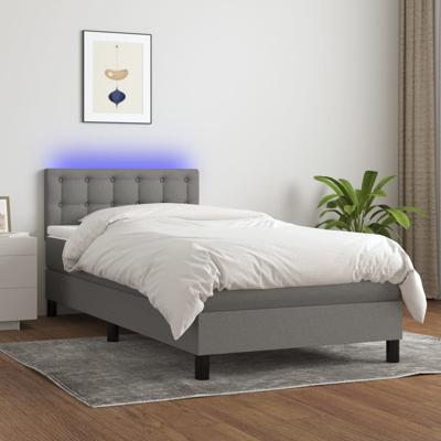 Boxspring met matras en LED stof donkergrijs 90x190 cm