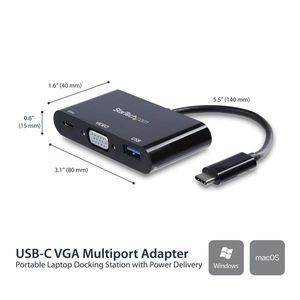 StarTech.com USB-C naar VGA multifunctionele adapter met Power Delivery en USB-A poort