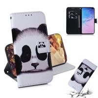 Panda patroon gekleurde tekening horizontale Flip lederen case voor Galaxy S10 Plus met houder & card slots & portemonnee