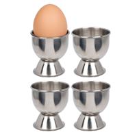 Eierdopjes - zilver - RVS /metaal - set 12x stuks - Dia 5 cm - op voet