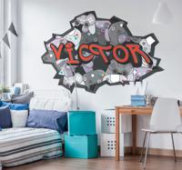 Muursticker graffiti met naam en game controllers