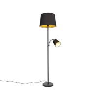 QAZQA Klassieke vloerlamp zwart met goud en leeslampje - Retro