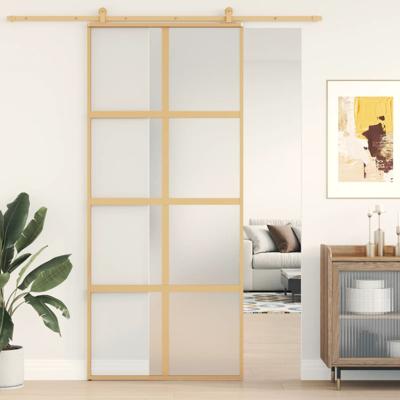 VidaXL Schuifdeur 90x205 cm mat esg-glas en aluminium goudkleurig