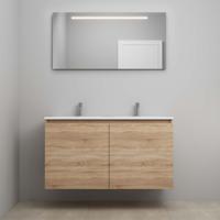 On-Line Badkamermeubelset - 120 cm - Voorgemonteerd - Greeploos 2 Deuren - Acryl Wastafel - 2 Kraangaten - Spiegel met LED-Verlichting - Eiken