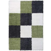 Hoogpolige vloerkleed shaggy plus 910 groen blokken patroon 5 cm poolhoogte 200 x 290 cm