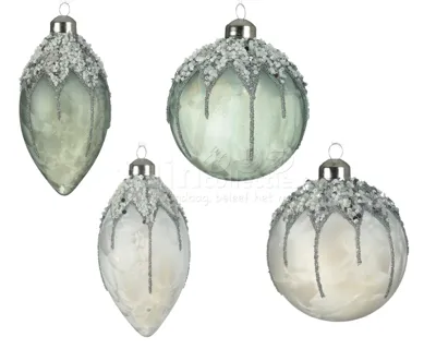 Kerstbal IJslak Ø8cm Wit en Groen Assorti 1st