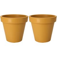 Plantenpot/bloempot - 2x - Tuin buiten - kunststof - okergeel - D43 cm
