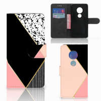 Motorola Moto G7 Play | Book Case | Zwart Roze Vormen | Portemonnee hoesje