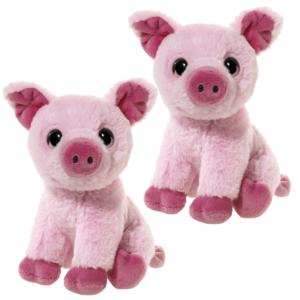 Set van 2x stuks zacht roze pluche varkens knuffeltjes 14 cm