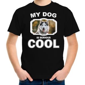 Honden liefhebber shirt Husky my dog is serious cool zwart voor kinderen