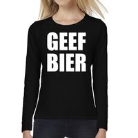 Dames fun text t-shirt long sleeve Geef Bier zwart 2XL  -