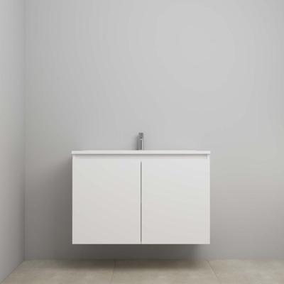 On-Line Onderkast - 100 cm - Voorgemonteerd - Greeploos 2 Deuren - Acryl Wastafel - 1 Kraangat - Mat Wit