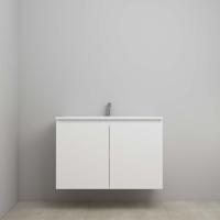 On-Line Onderkast - 100 cm - Voorgemonteerd - Greeploos 2 Deuren - Acryl Wastafel - 1 Kraangat - Mat Wit