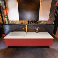 Badkamermeubelset Mondiaz Erin 150 cm met 1 Lade met RIDGE Wastafel Links Linen met 1 kraangat Greeploos Mat Fire