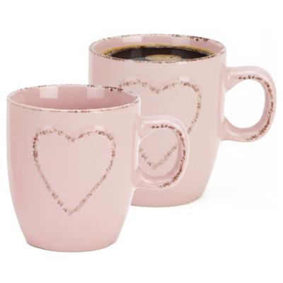 Siaki mokken set Heart - 2x - lichtroze - 150 ml - koffie / thee - keramiek