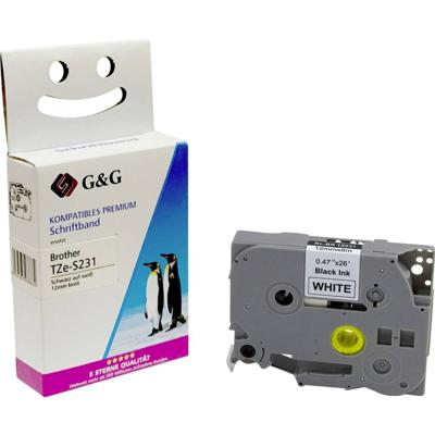 Labeltape G&G 5BRTS231-TD Compatibel vervangt Brother TZe-S231 Tapekleur: Wit Tekstkleur: Zwart 12 mm 8 m