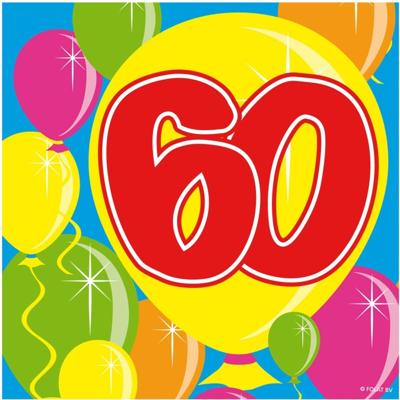 Servetten 60 jaar - 40x - 25 x 25 cm - ballonnen opdruk - 60e verjaardag - leeftijd