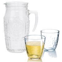 Bormioli Rocco schenkkan/waterkan van glas 1,8 liter met 6x waterglazen van 250 ml