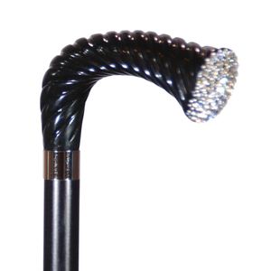 Classic Canes Bijzondere wandelstok - Zwart - Hardhout - Gedraaid Fritz handvat - Swarovski kristallen - Lengte 92 cm