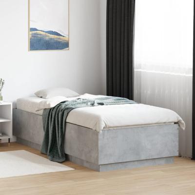 Bedframe met LED-verlichting bewerkt hout betongrijs 90x200 cm