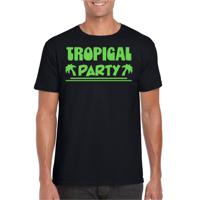 Tropical party T-shirt voor heren - met glitters - zwart/groen - carnaval/themafeest