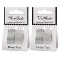 Washi tape siertape / plakband set - zilver glitter - 4x rollen - 7m / 10m - scrapbooking