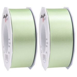 2x Luxe hobby/decoratie pastel groene satijnen sierlinten breed 4 cm/40 mm x 25 meter