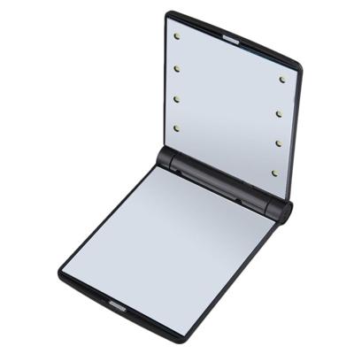 2 PC'S Lady cosmetische ijdelheid spiegel vouwen draagbare Pocket ingebouwde LED verlichting lampen (zwart)