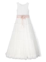 Mimilù robe longue en tulle à fleurs appliquées - Blanc