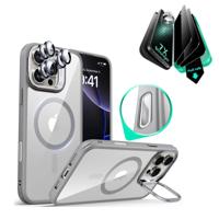 iPhone 16 Pro Classic Hybrid Magnetic Case (Camera Control, Stash Stand) & Privacy Screen Protector Bundle - Clear Grey