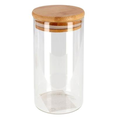 Gerimport Voorraadpot - 1x - glas - bamboe deksel - 1,3L - 27,5 cm