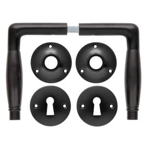 De Oude Deurklink Deurklink set - Deco mat zwart met ronde sleutelrozetten