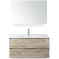Dante Badmeubelset 100 cm - Craft Oak - Keramische Wastafel Wit Enjoy met Spiegelkast