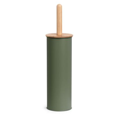 WC/Toiletborstel in houder - bamboe hout - salie groen - H38 x D10 cm