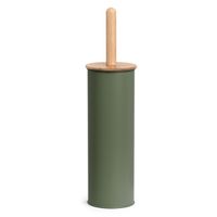 WC/Toiletborstel in houder - bamboe hout - salie groen - H38 x D10 cm
