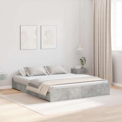 Opbergbedframe met lade Betongrijs 160 x 200 cm Bewerkt hout