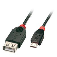 LINDY USB-kabel USB 2.0 USB-micro-B stekker, USB-A bus 0.50 m Zwart Met OTG-functie 31935