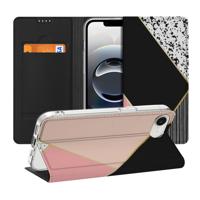Apple iPhone 16e Stand Case Zwart Roze Vormen