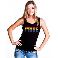Pride regenboog tekst singlet shirt/ tanktop zwart dames - thumbnail