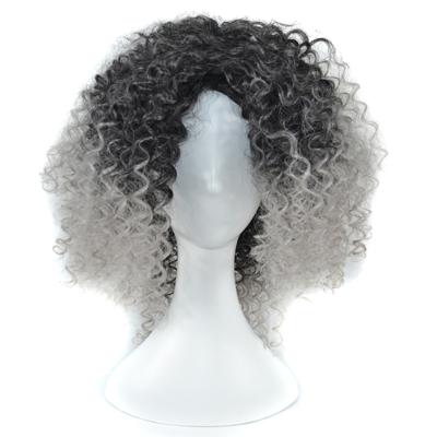 T191006 Europese en Amerikaanse pruik hoofddeksels met korte en kleine krullend haar voor vrouwen (lichtgrijs)
