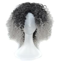 T191006 Europese en Amerikaanse pruik hoofddeksels met korte en kleine krullend haar voor vrouwen (lichtgrijs)