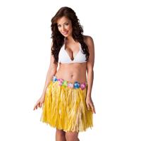 Hawaii verkleed rokje - voor volwassenen - geel - 45 cm - rieten hoela rokje - tropisch