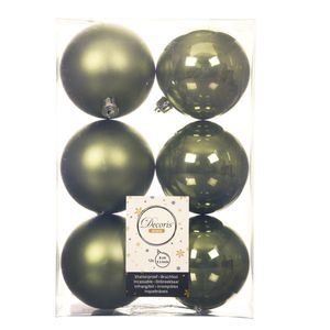 12x stuks kunststof kerstballen mos groen 8 cm glans/mat