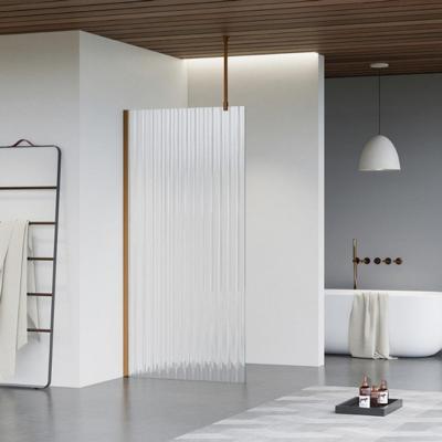 Fortifura Galeria inloopdouche - 30x200cm - ribbelglas - plafondarm - Geborsteld koper PVD (Koper) SW797945/SW876702/SW876705